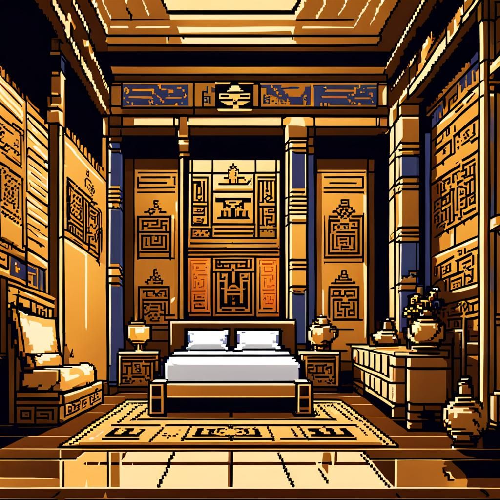 8-Bit Pixel Bedroom in Egyptian Style
