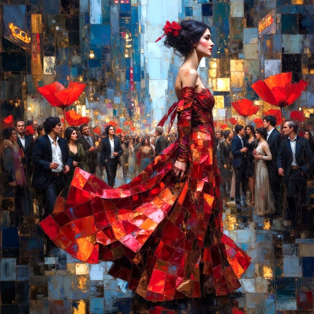 Latin Dancer in Urban Setting as Impasto Painting