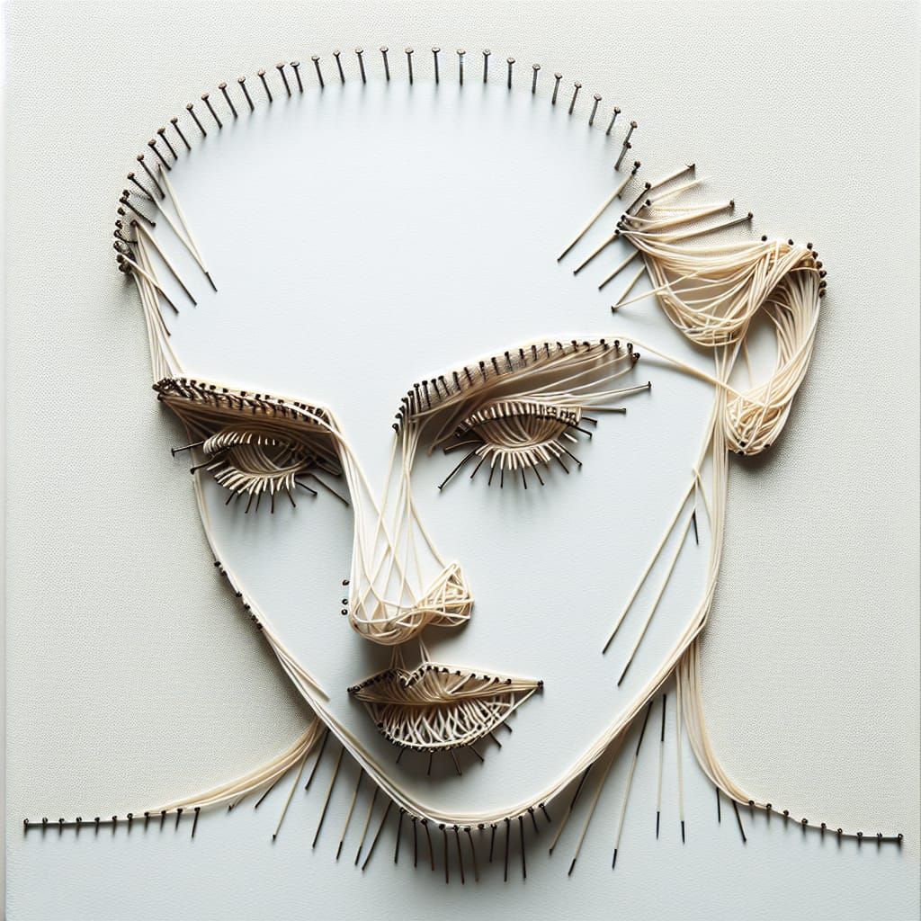 Minimalist String Art Portrait on White