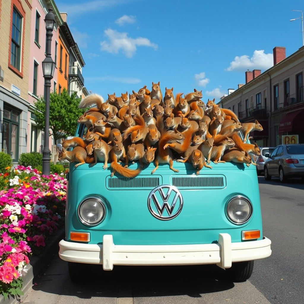 Squirrel-Covered VW in Chagall Plympton Style