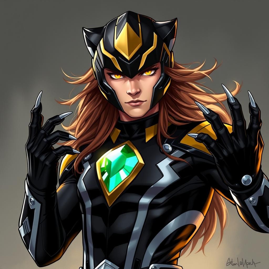 18 year old Tommy Oliver with long brown hair in a sleek bla...