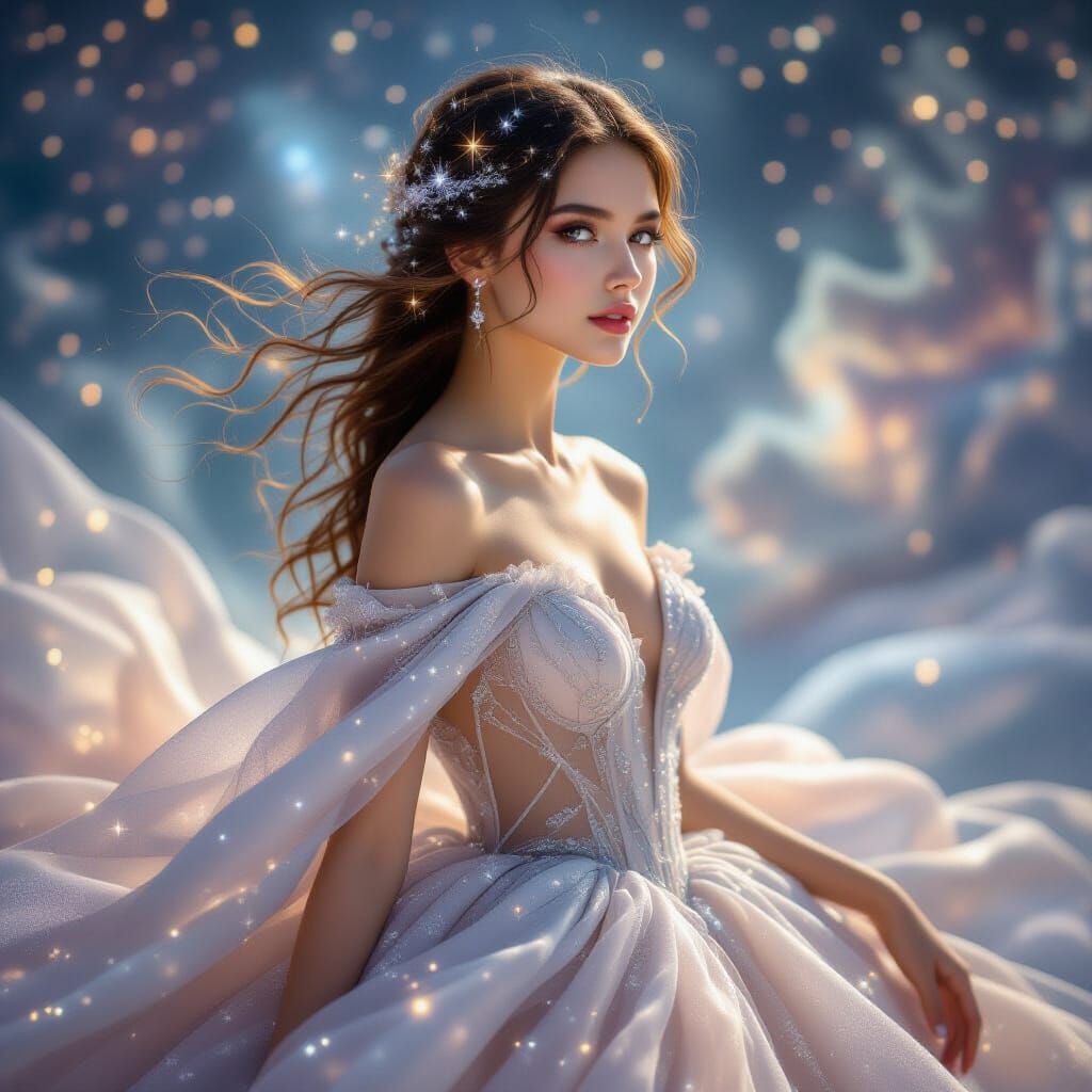 Ethereal Starlight Gown Portrait in Surreal Style