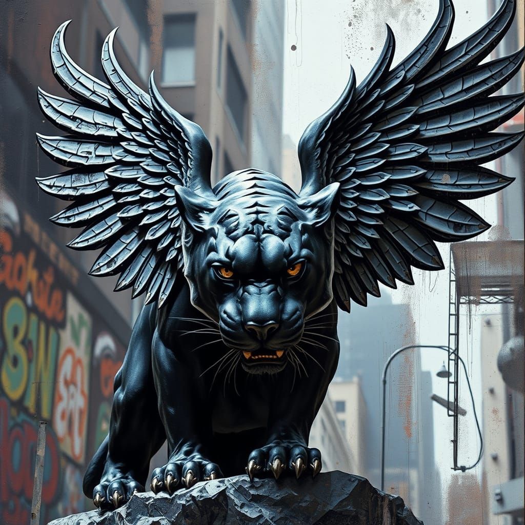 Luxurious Tribal Panther Statue in Metallic Silver