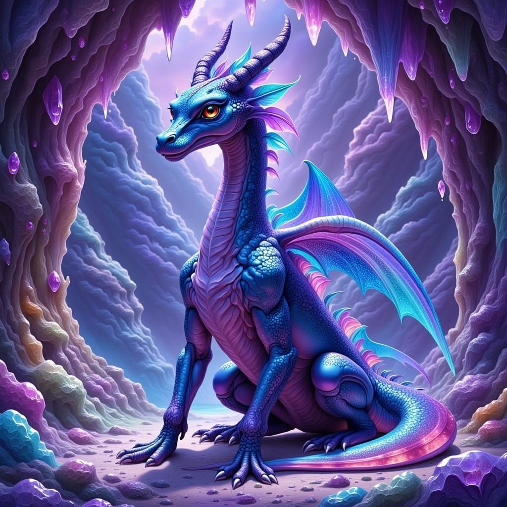 Ethereal Feminine Dragon in Crystal Cave
