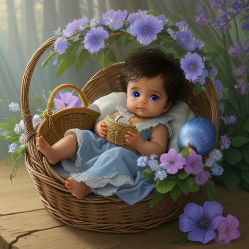 Ethereal Baby Portrait in Wicker Basket