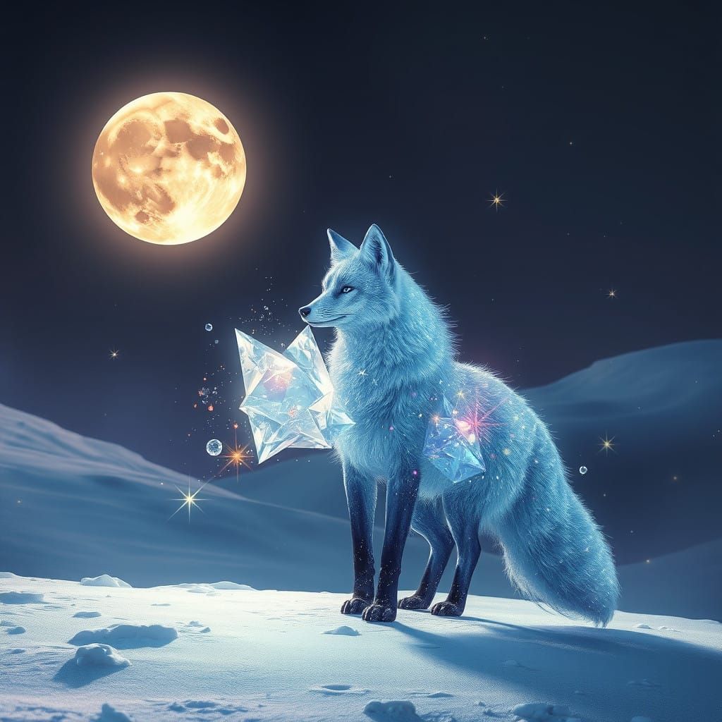 Celestial Crystal Fox Under Lunar Eclipse