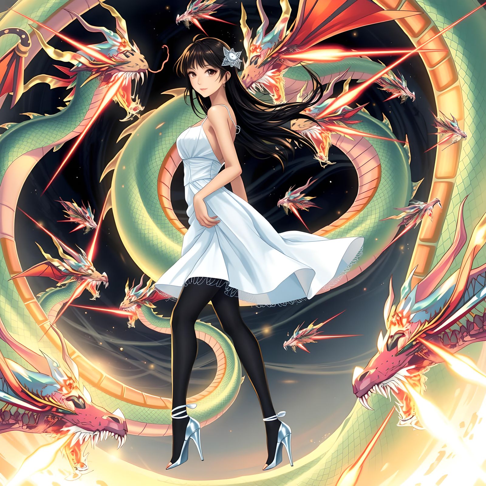 Anime Portrait: Asian Girl with Dragons