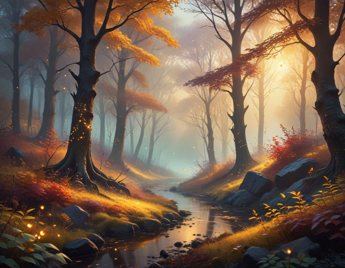 Enchanted Autumn Forest in Vibrant Oil Painting Style