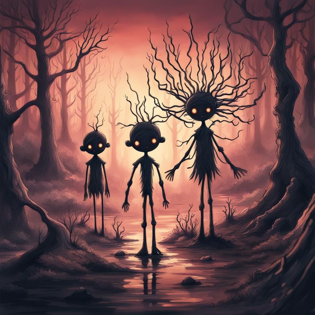 Creepy Children's Drawing of Stick Figures