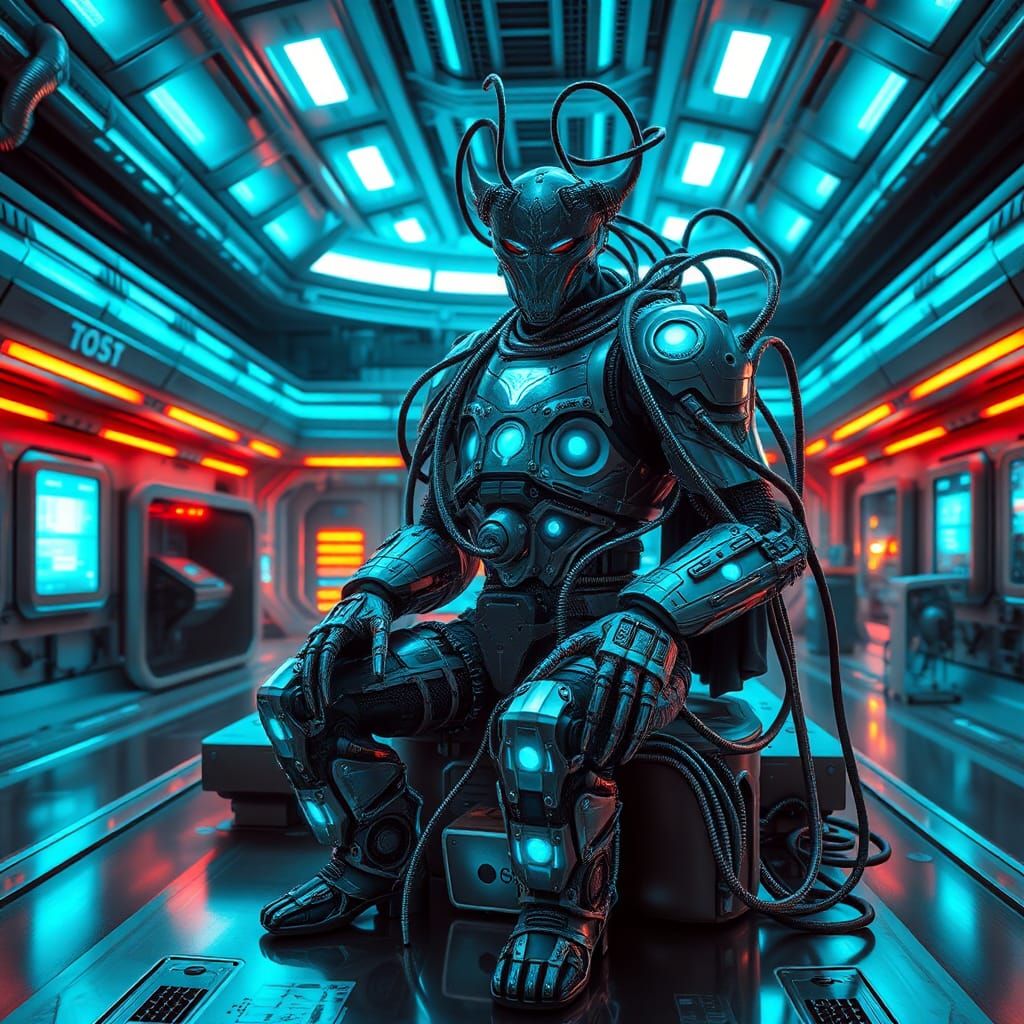 God of Biomechanics in Futuristic Lab