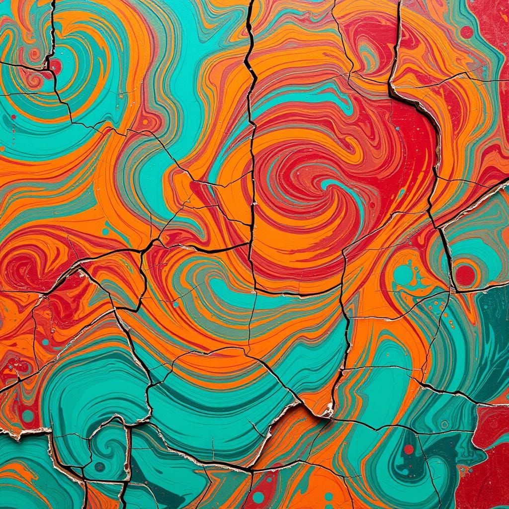 Cracked Surface with Swirling Complementary Colors