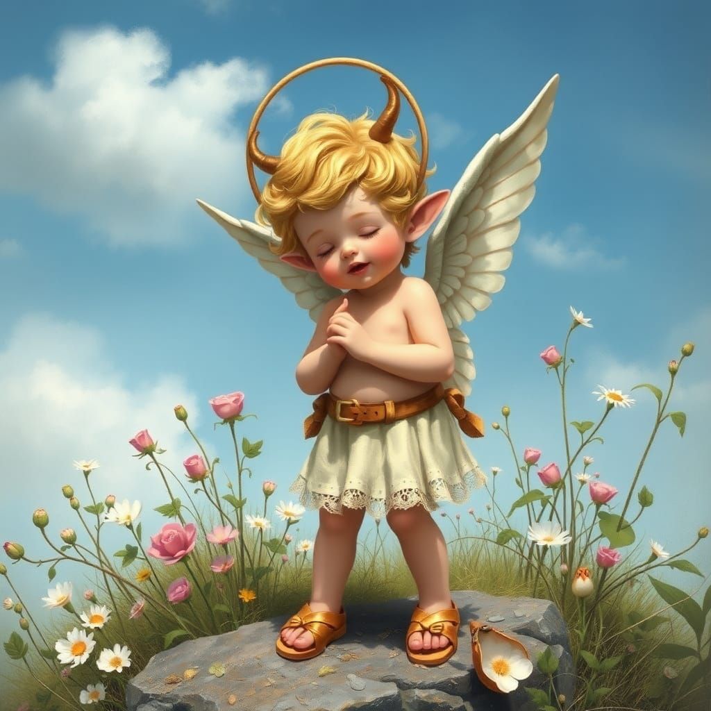 Clumsy Cupid in Magical Realism Style
