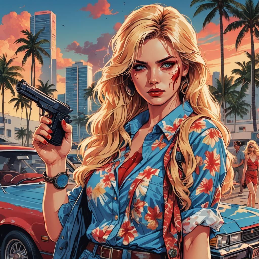Sunset Siren: 80s Action Poster in Anime Style