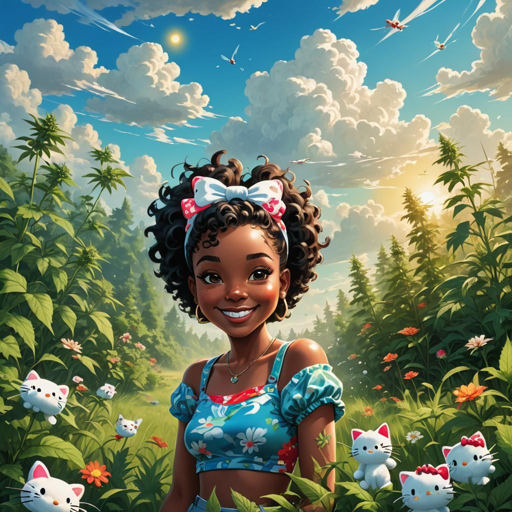 African American Woman with Hello Kitty and Betty Boop Hair