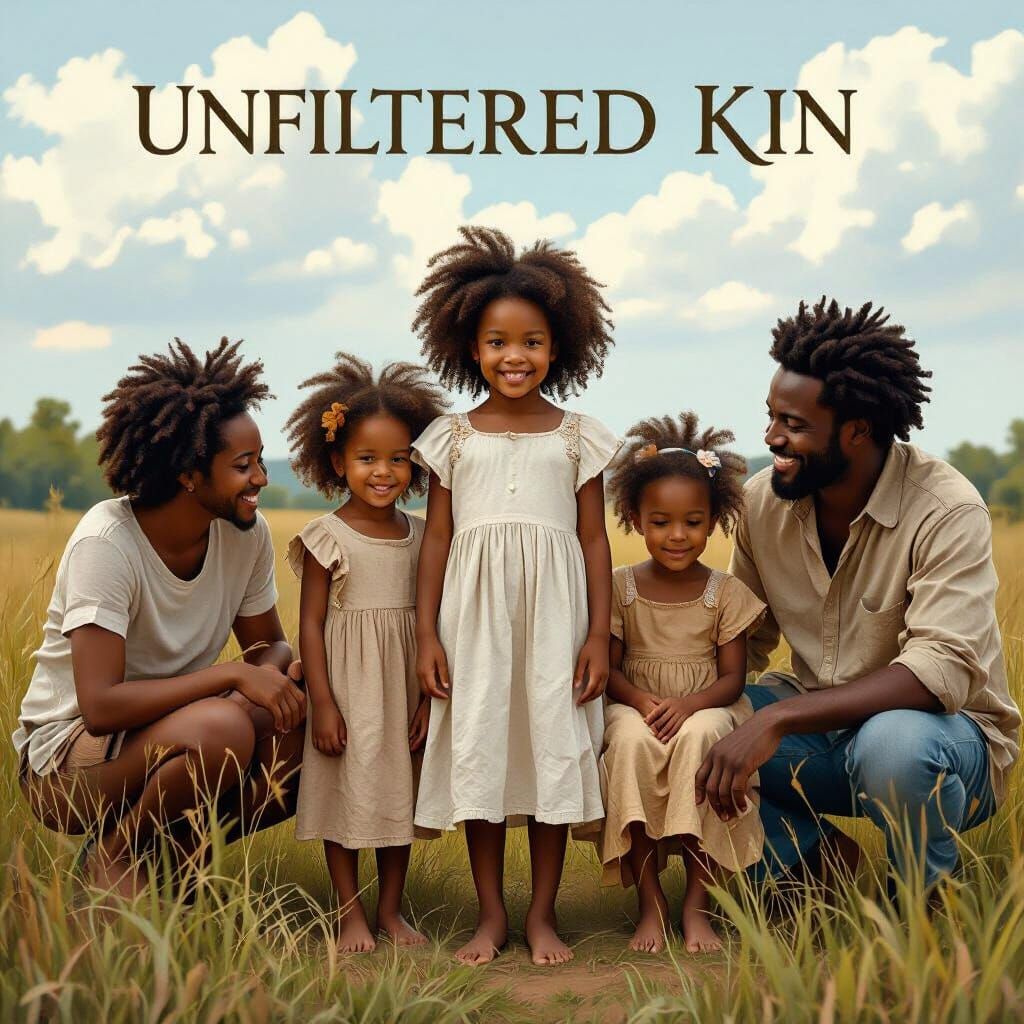 Black Girls Joyful in Southern Nature, Matte Painting Style