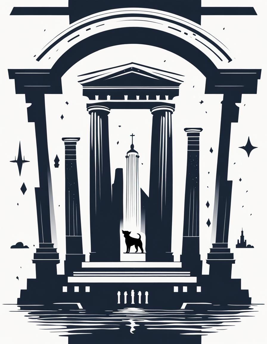 Minimalist Tattoo Design with Beacon and Dog