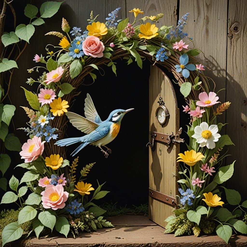 Vibrant Wildflower Wreath Adorns Rustic Door