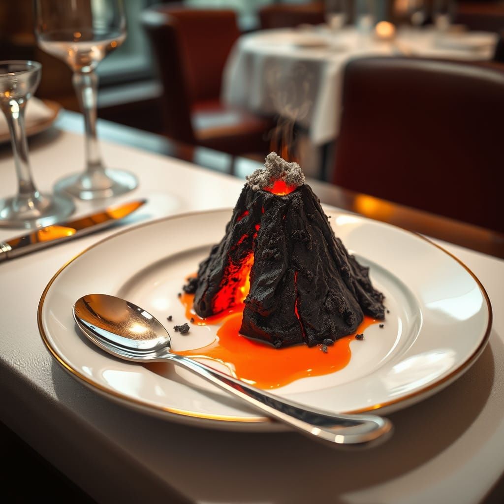 Volcano Dessert Eruption in Futuristic Style
