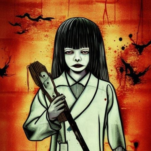 Creepy Girl in Haunted School, Junji Ito Style