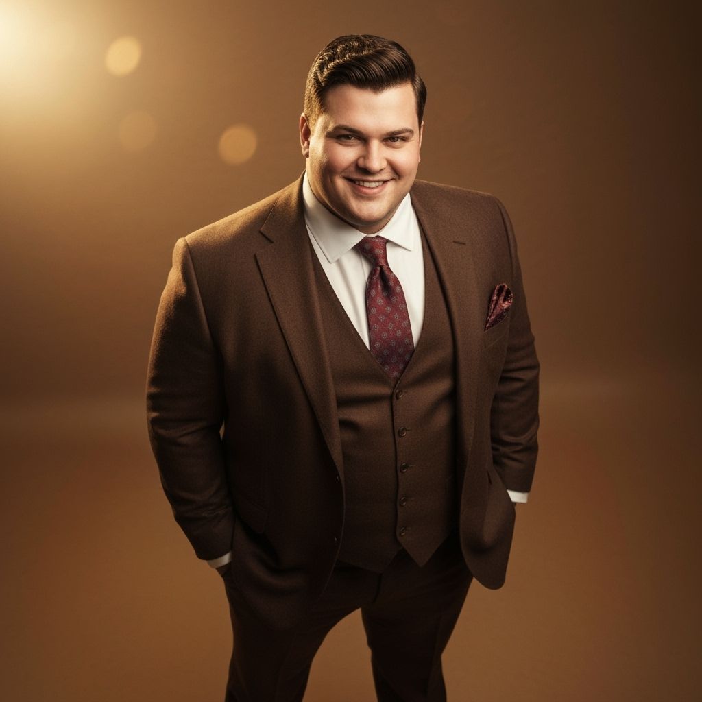 Confident Man with Round Belly in Golden Light