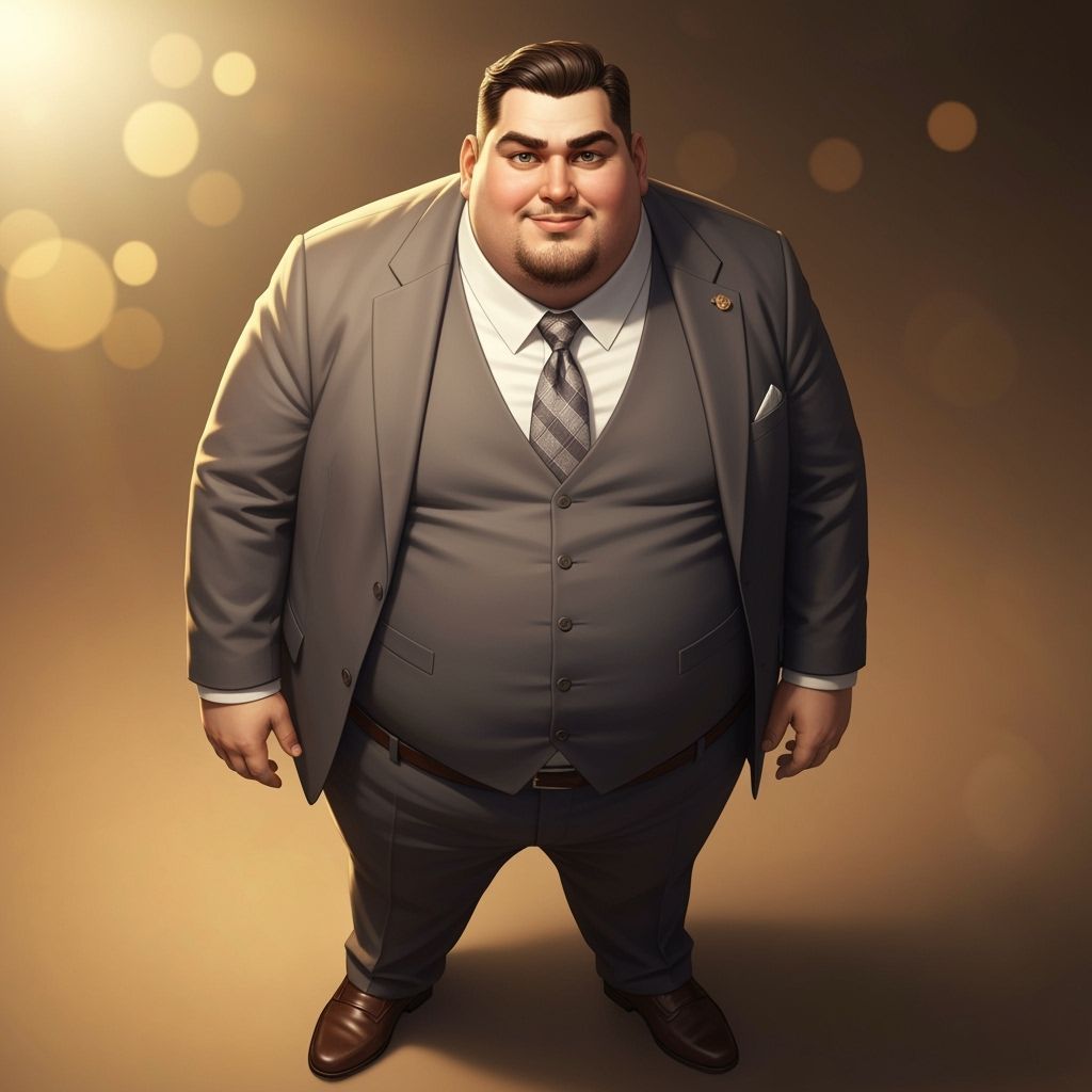 Confident Man with Round Belly in Golden Light