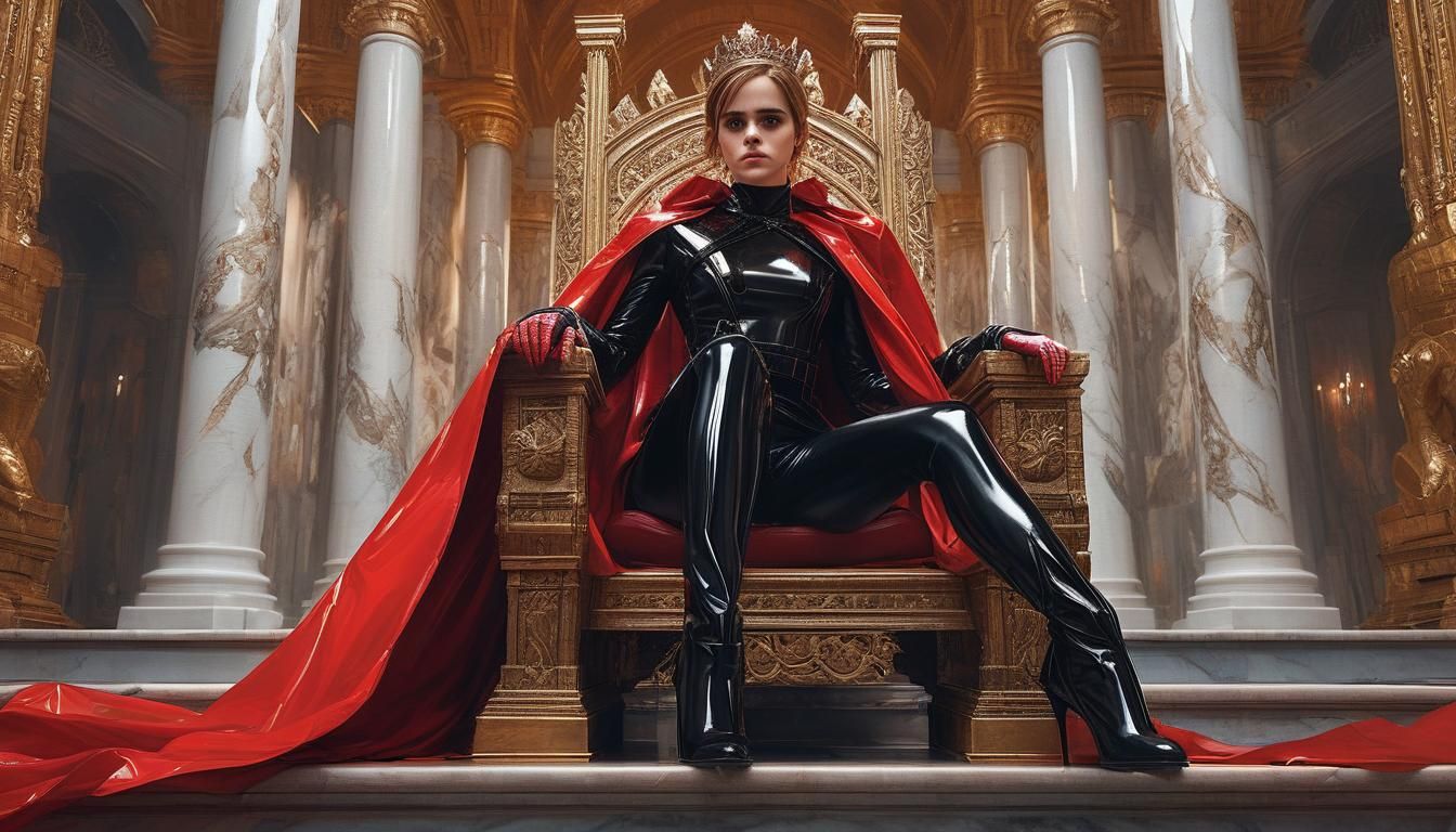 Goddess in Red Latex Throne Room
