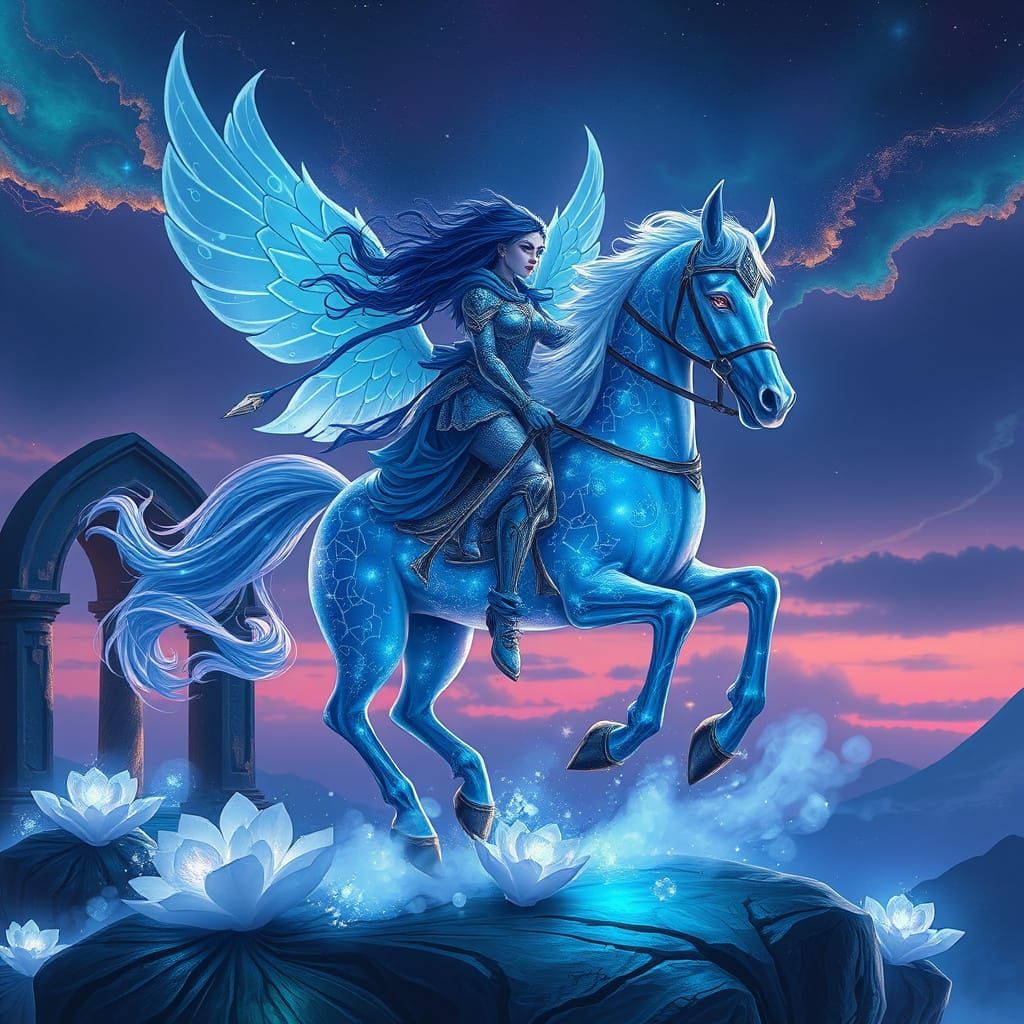 Mystical Warrior on Celestial Steed, Matte Painting