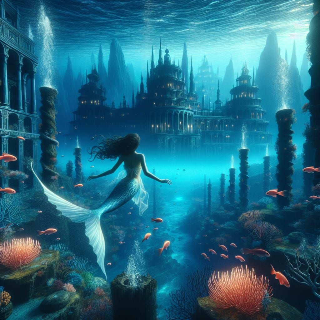 Mermaid Dives Through Enchanted Underwater Realm