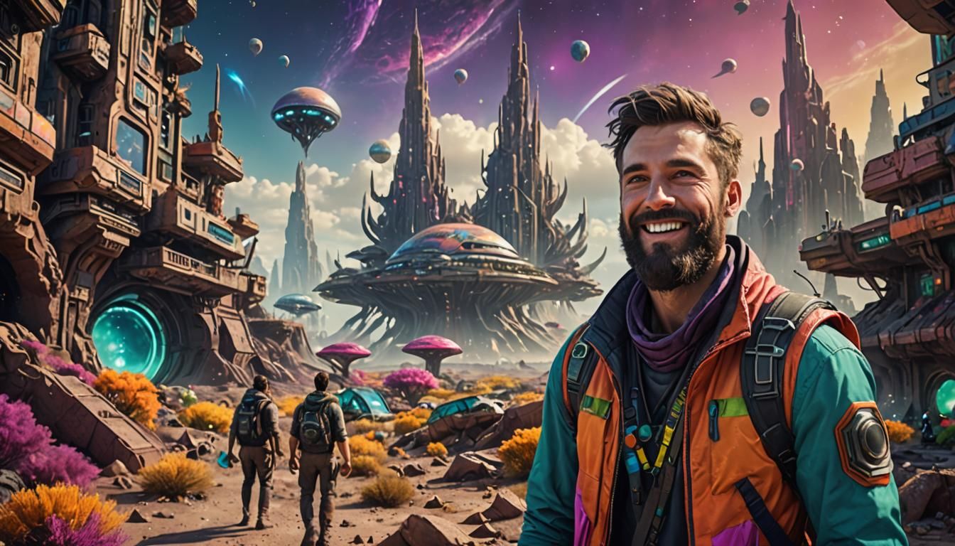 Happy Man in Alien City: Digital Matte Painting