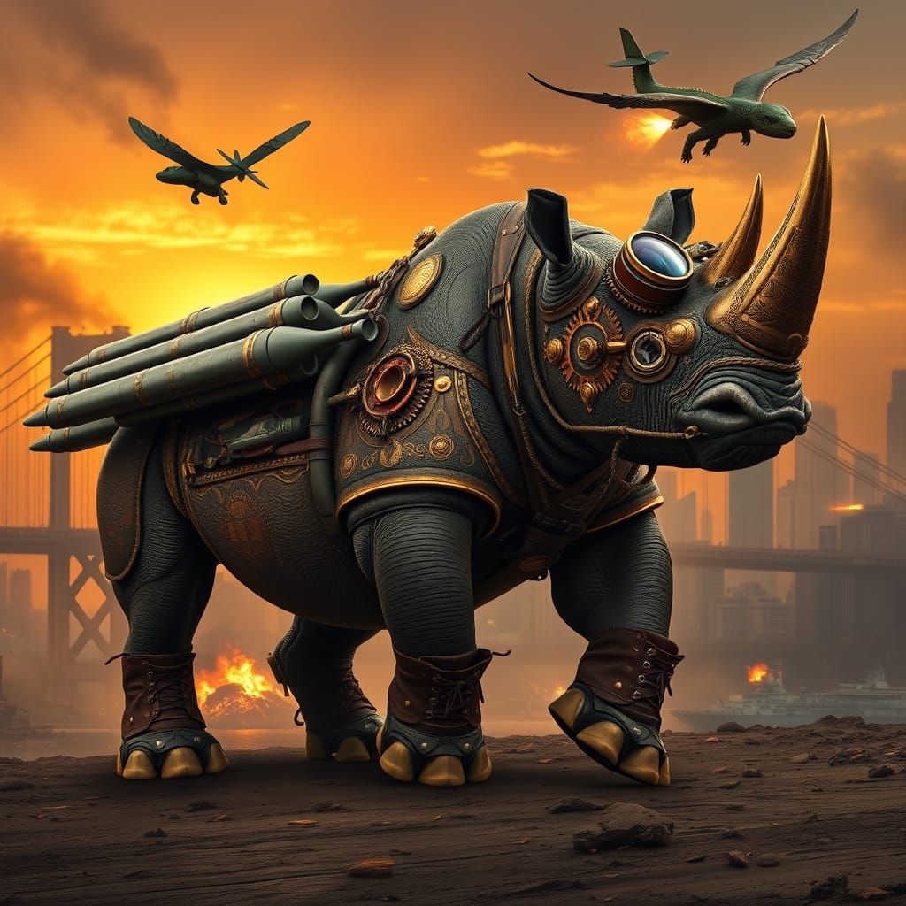 Ancient Steampunk Rhino Stands Tall, Blending Prehistory and...