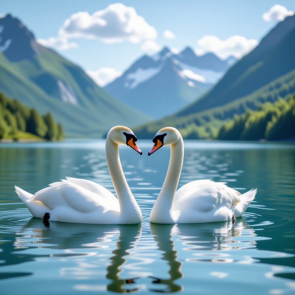 Serene Swans Portrait in Lakeside Setting