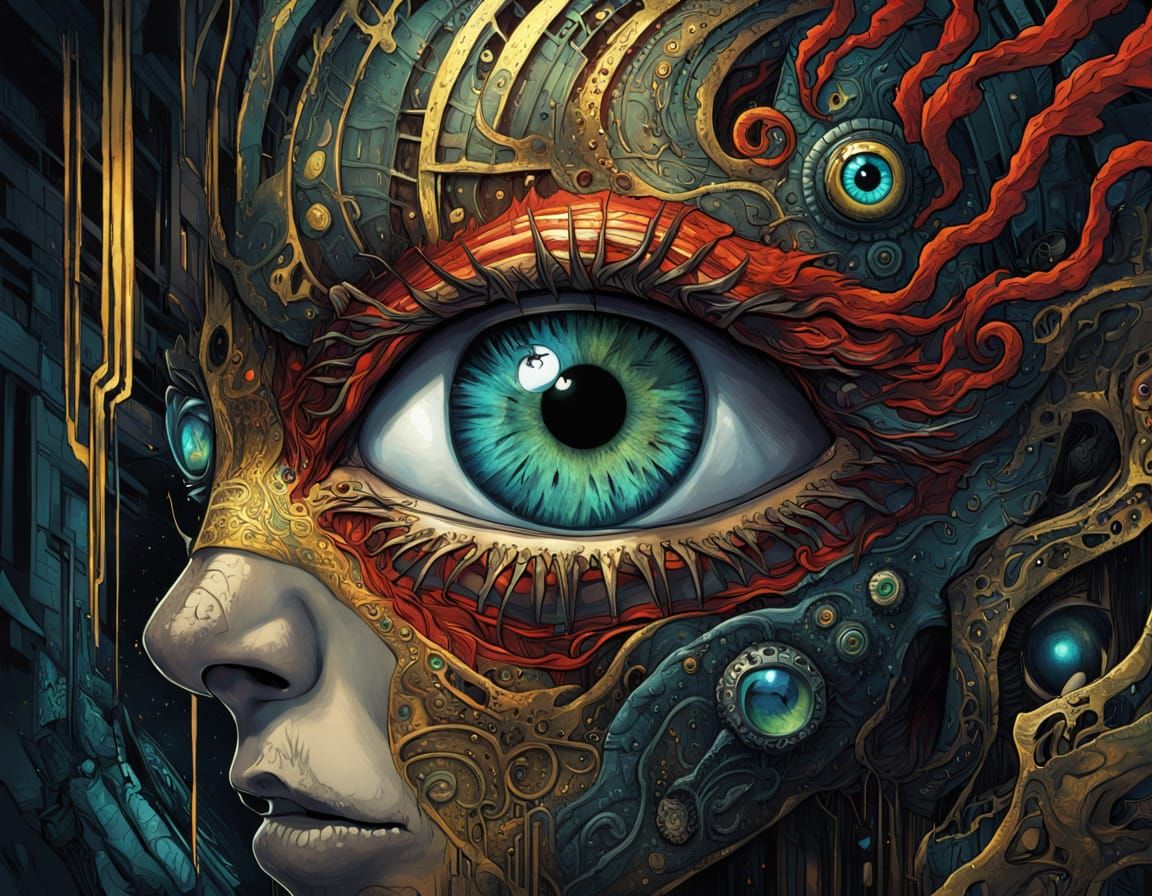Anime Face in Dark Fantasy with Biomechanical Elements