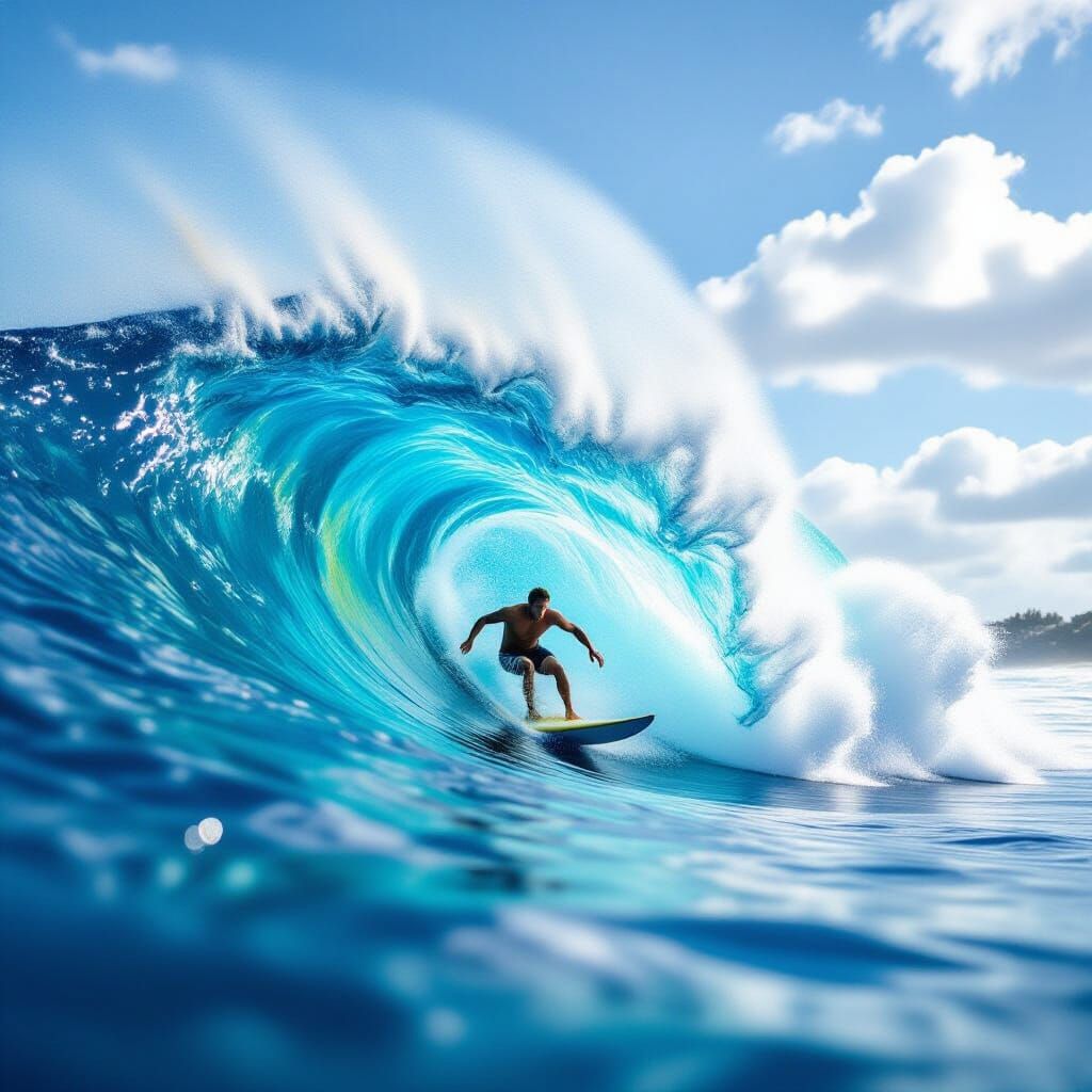 Surfer Rides Rainbow Wave in Dramatic Photo