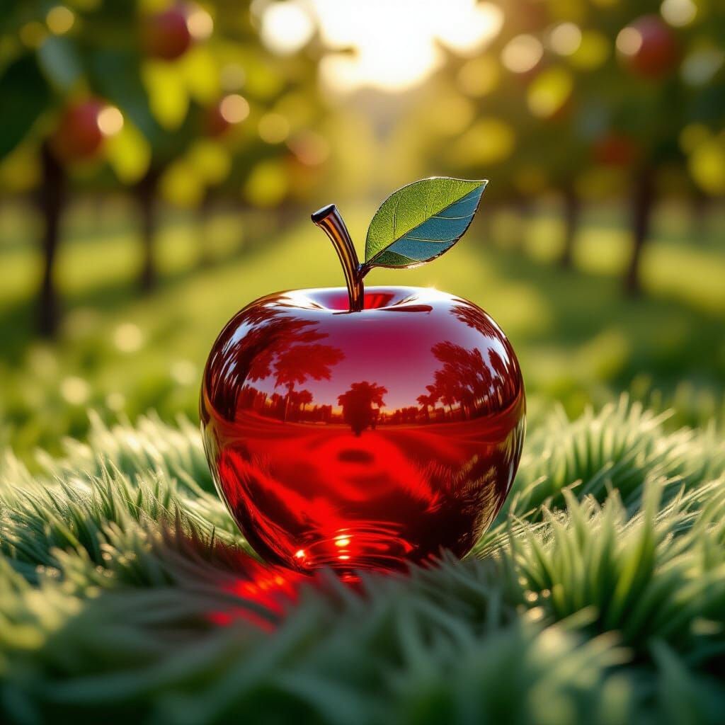 Hyperrealistic Glass Apple on Fur Throw