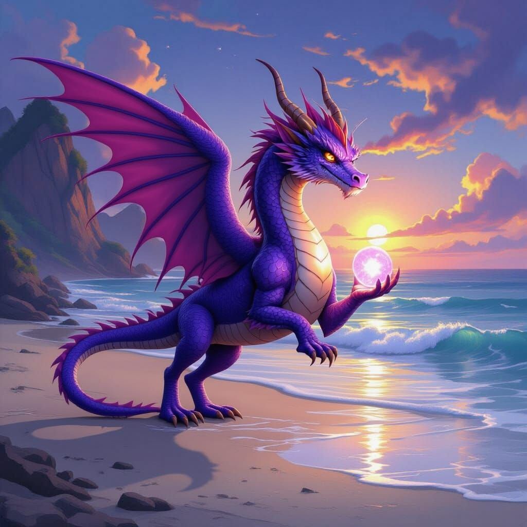 Purple Dragon and Phoenix with Pearl