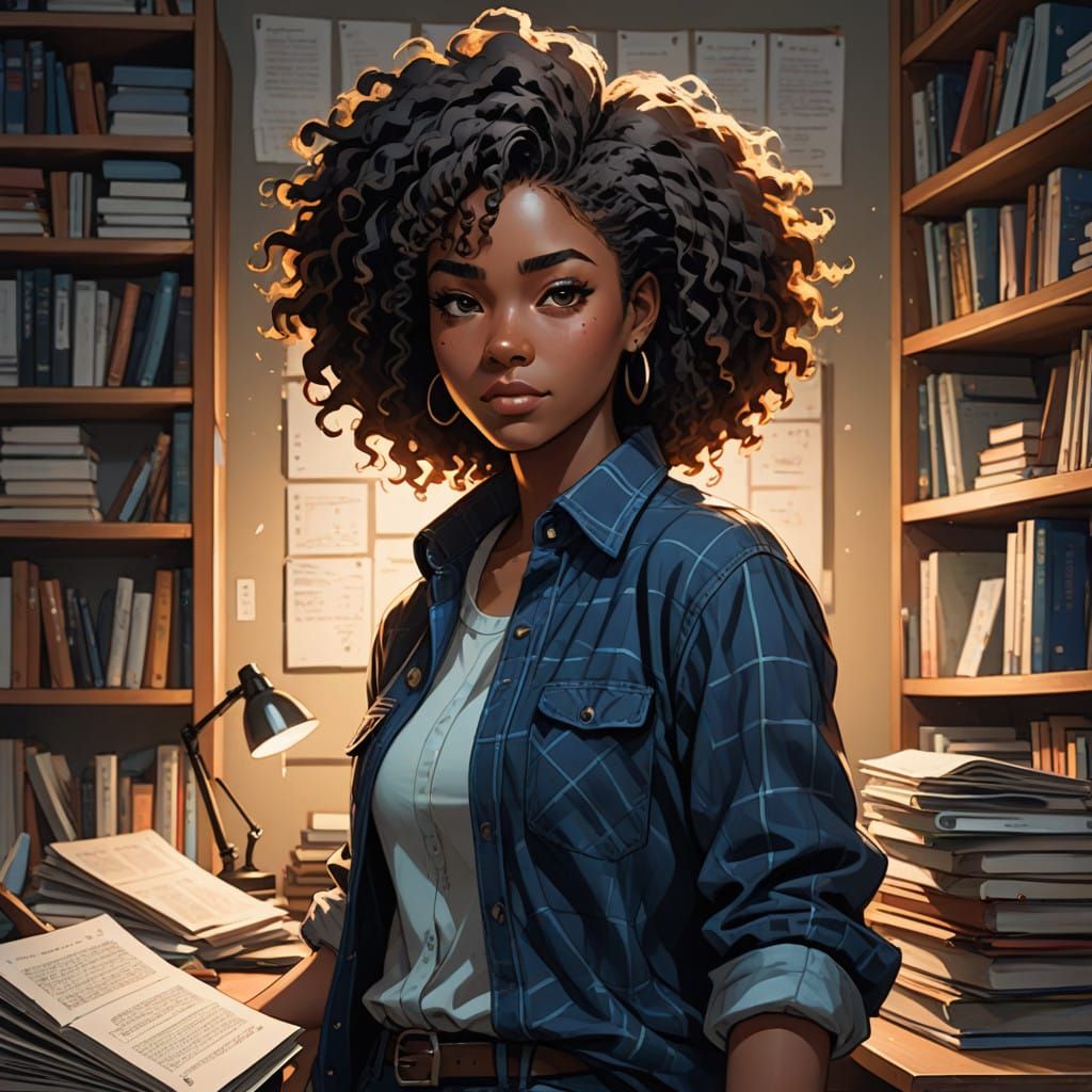 College Girl with Flannel Shirt in Anime Style