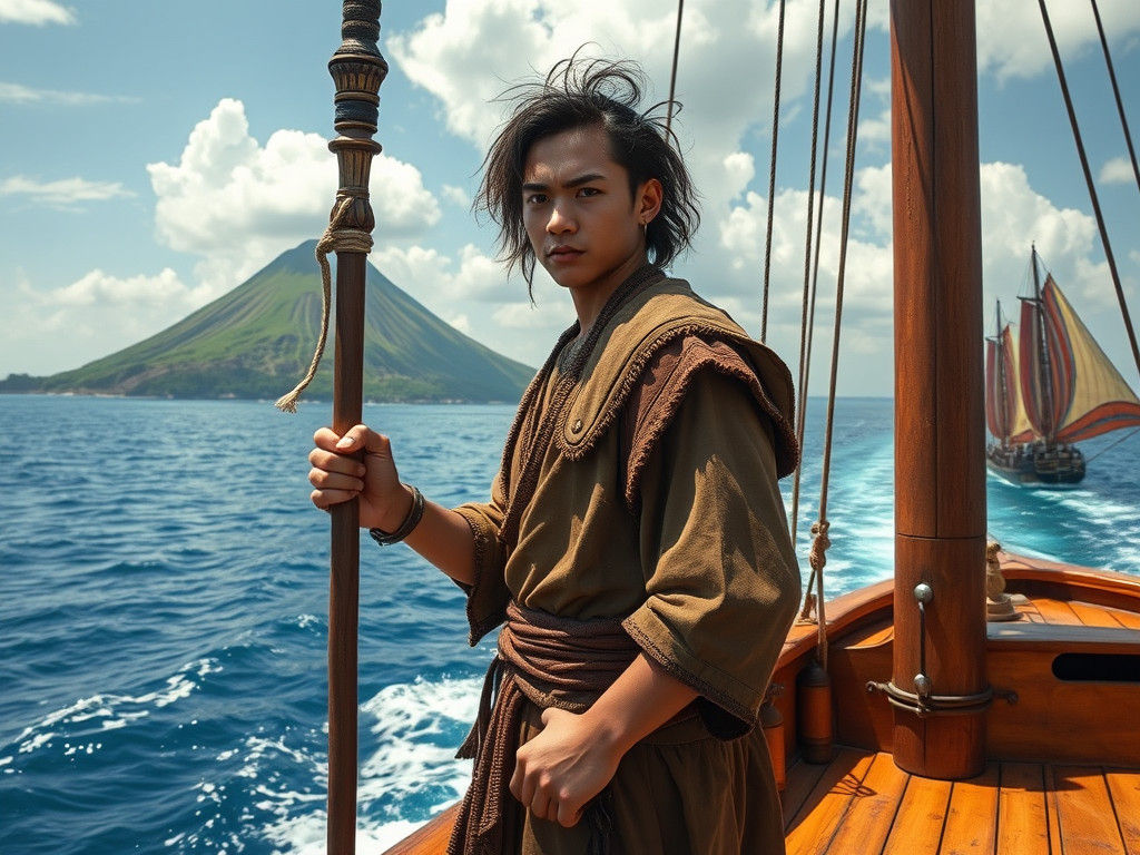 Native American Wizard Sailing to Emerald Island