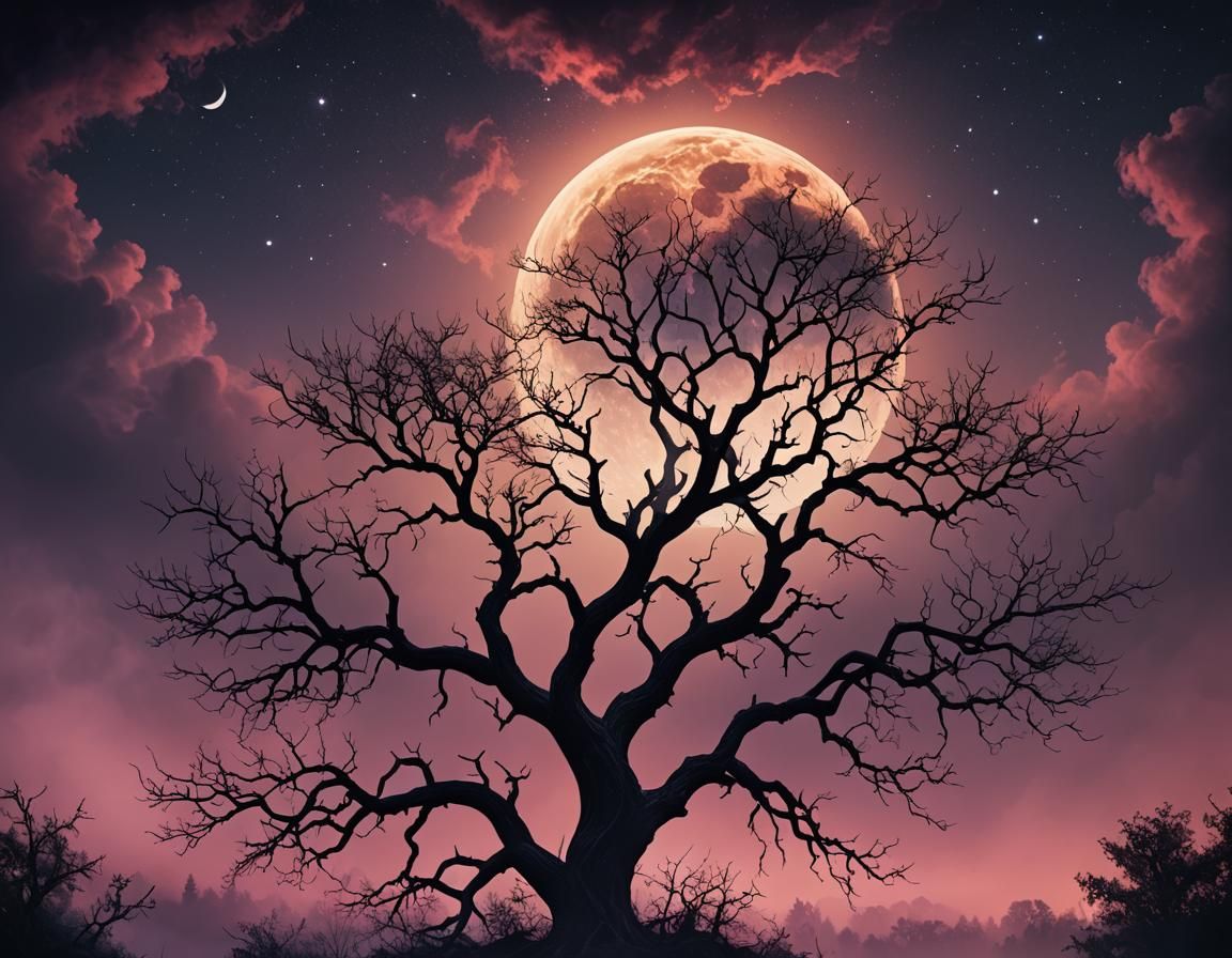 Spooky Gothic Moon Over Foggy Summer Night