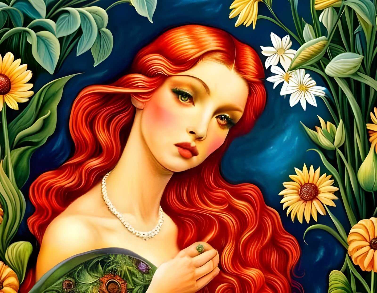Art Nouveau Woman with Red Hair, Green Eyes