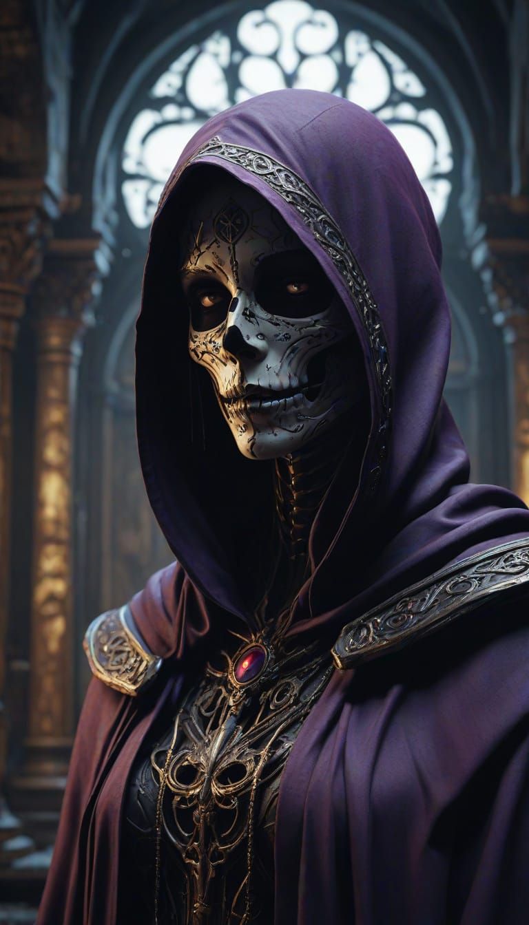 Skeletal Figure in Dark Fantasy Temple Art Nouveau Masterpie...