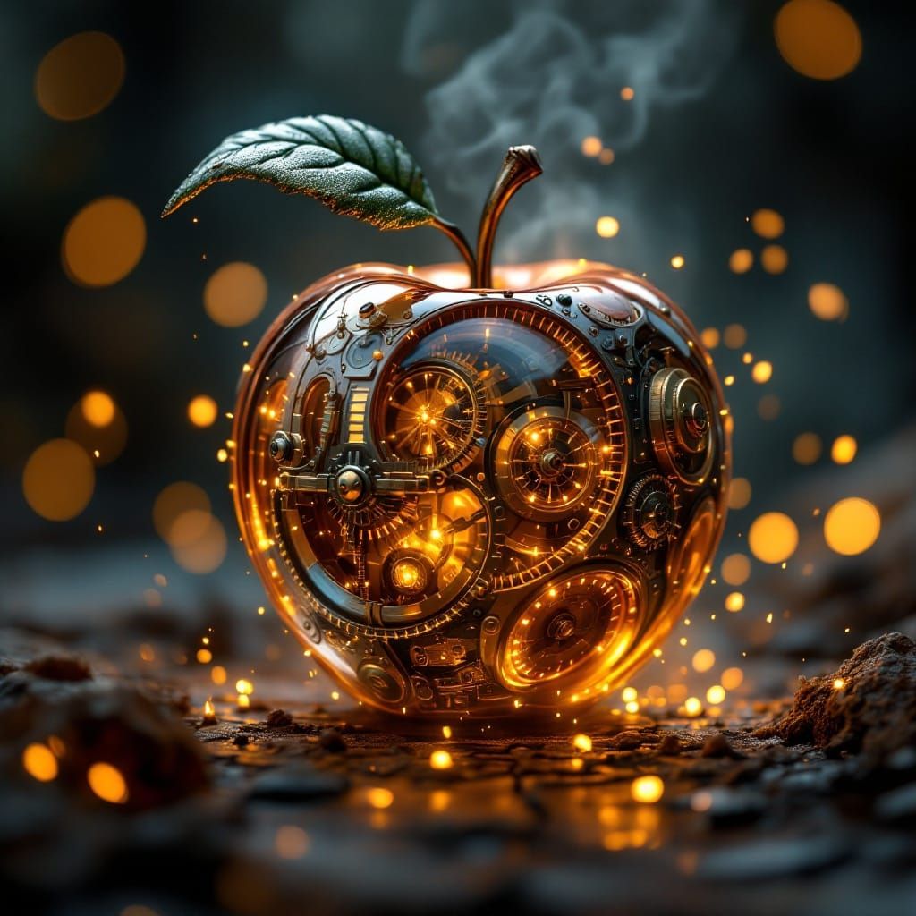 Mystical Steampunk Apple in Copper and Wood