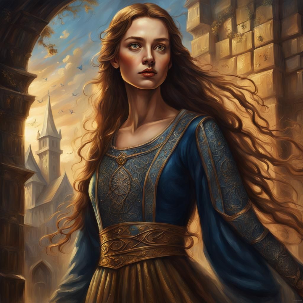 Medieval Woman Portrait in Oil Painting Style