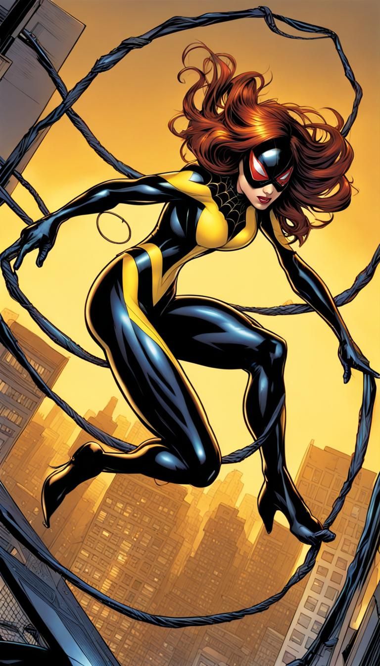 Spider-Girl in Action Scene, Comic Book Art