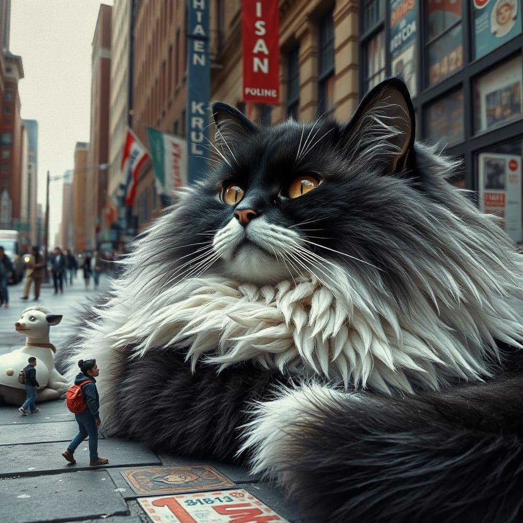 Giant Fluffy Cat in New York City Street