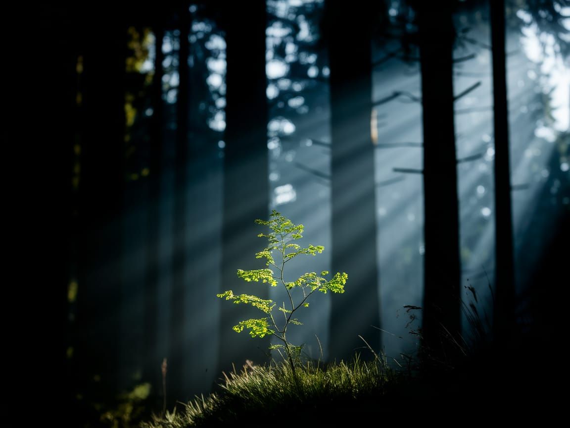 Mystical Forest Glade Illuminated by Sunlight