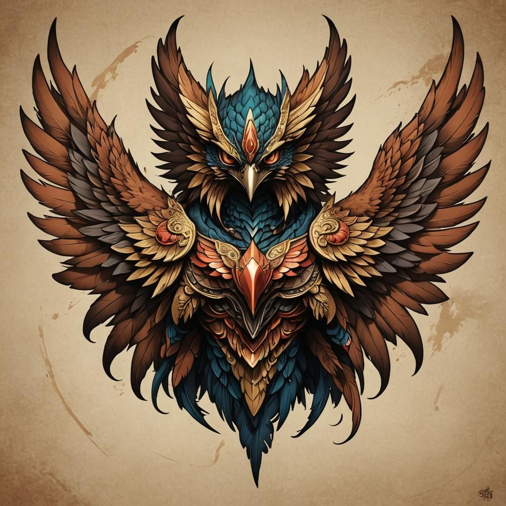 Majestic Garuda Anime Logo in Earth Tones
