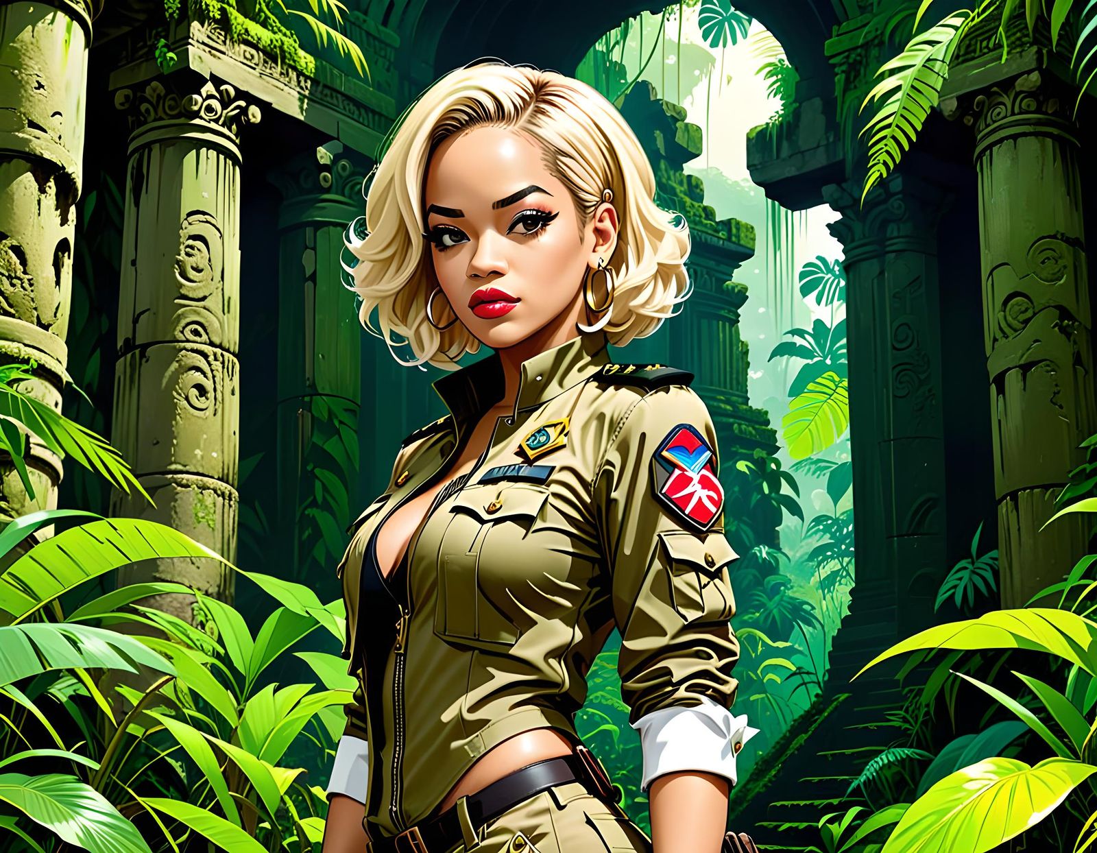 Explorer in Amazon Jungle Ruins: Digital Art