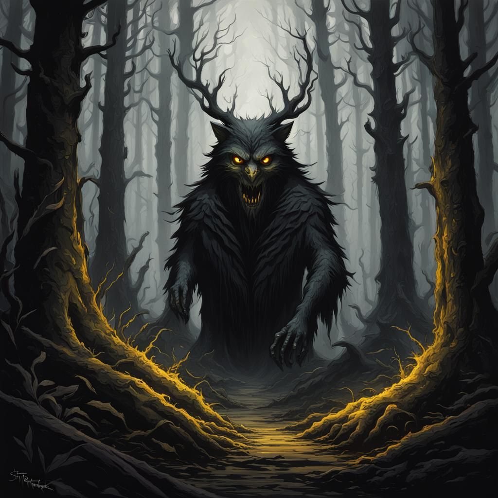Sinister Yellow Eyes in Dark Forest