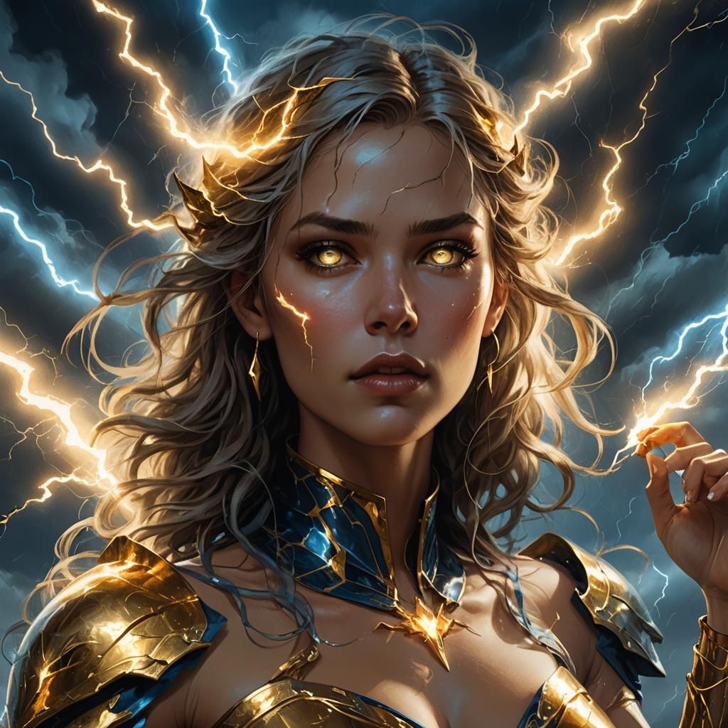 Storm Cloud Girl with Lightning: Dark Fantasy Art