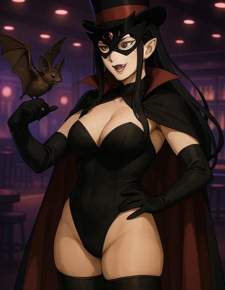 Anime Vampire Woman in Gothic Nightclub Outfit